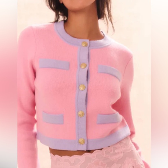 LoveShackFancy Pink and Lavender Cardigan - Picture 2 of 7